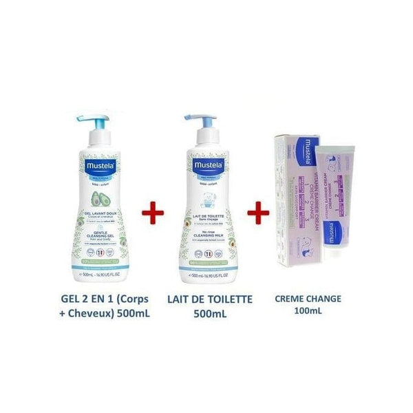 Pack Mustela Bébé 3en1 - Gel + Lait + Crème Change 🧴👶