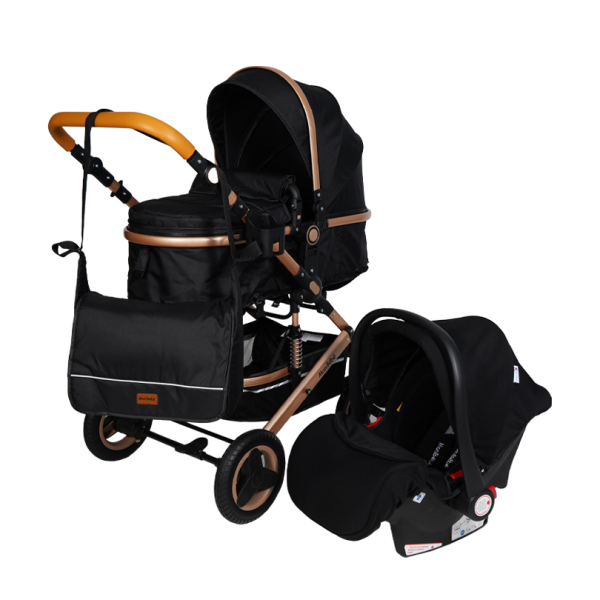 Poussette 3 en 1 Mon Bébé Travel System - Châssis Gold & Noir